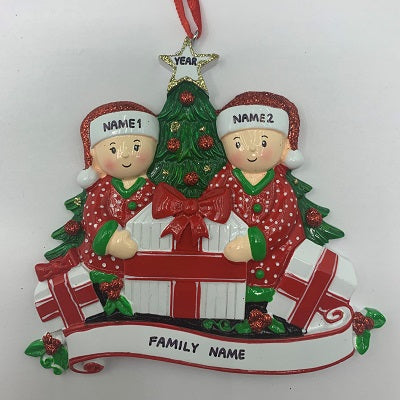 Opening Presents Family Ornament - Family of 2 3 4 5 6 - Custom Handwritten - Family of 2