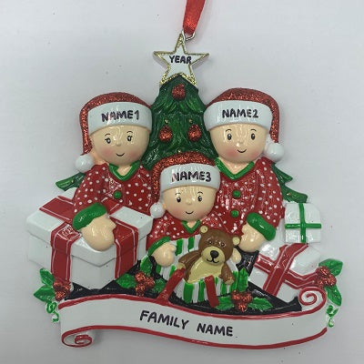 Opening Presents Family Ornament - Family of 2 3 4 5 6 - Custom Handwritten - Family of 2