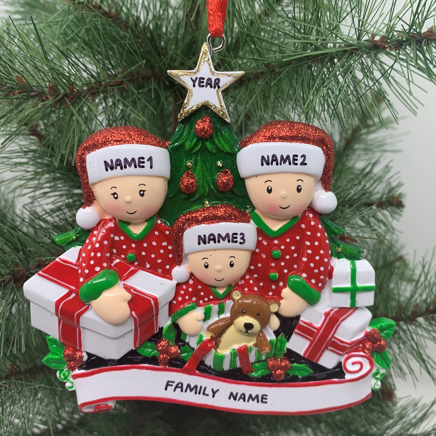 Opening Presents Family Ornament - Family of 2 3 4 5 6 - Custom Handwritten - Family of 2