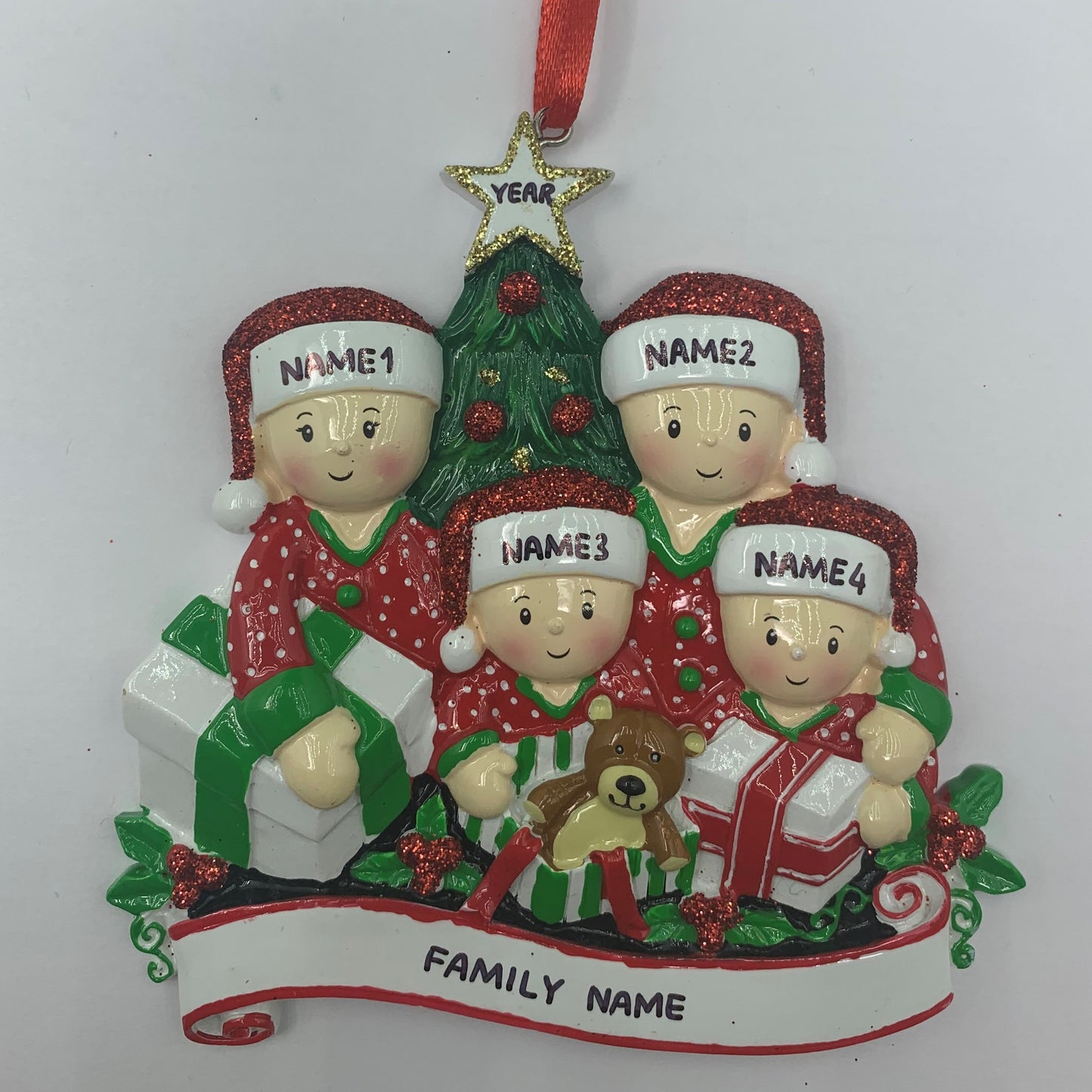 Opening Presents Family Ornament - Family of 2 3 4 5 6 - Custom Handwritten - Family of 2