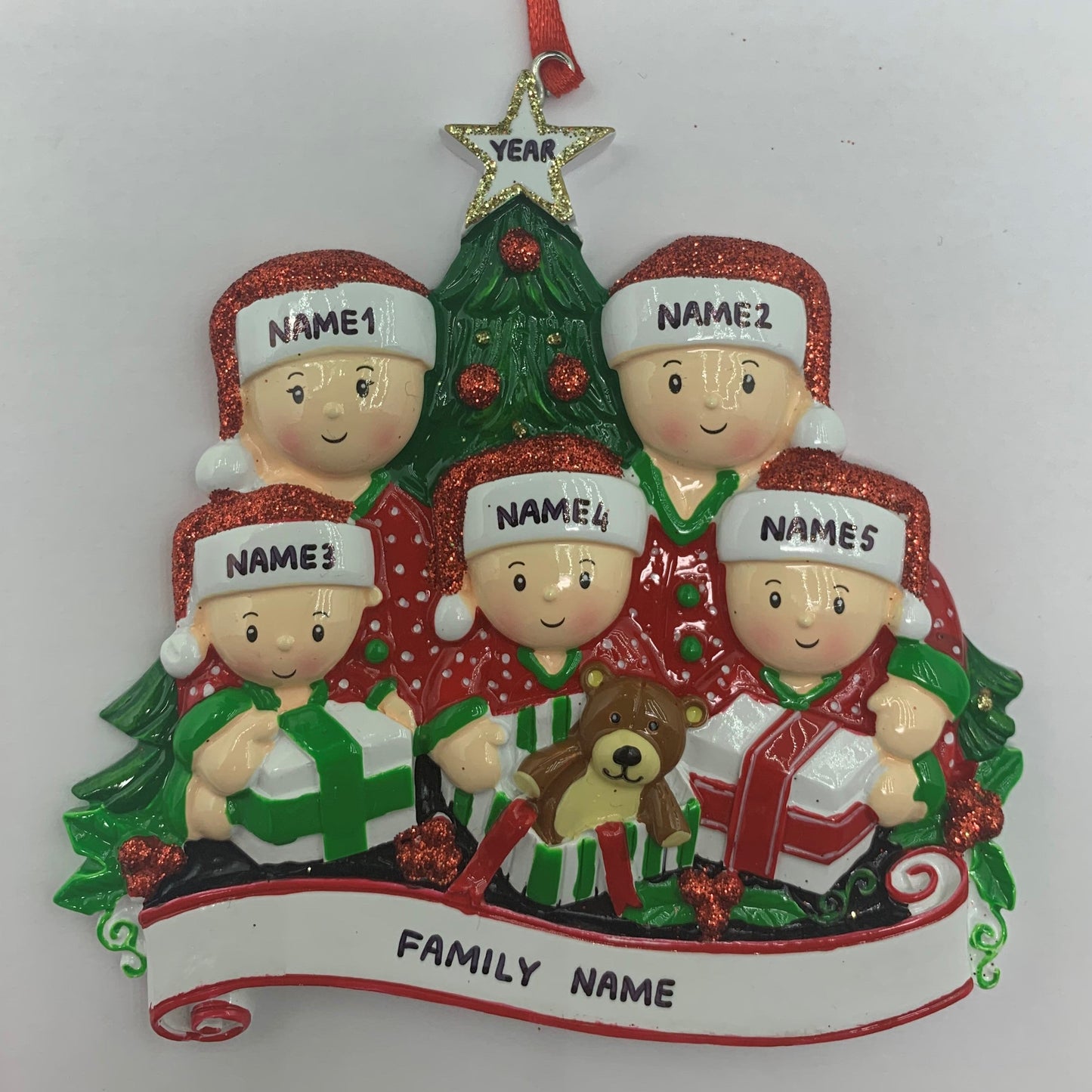 Opening Presents Family Ornament - Family of 2 3 4 5 6 - Custom Handwritten - Family of 4