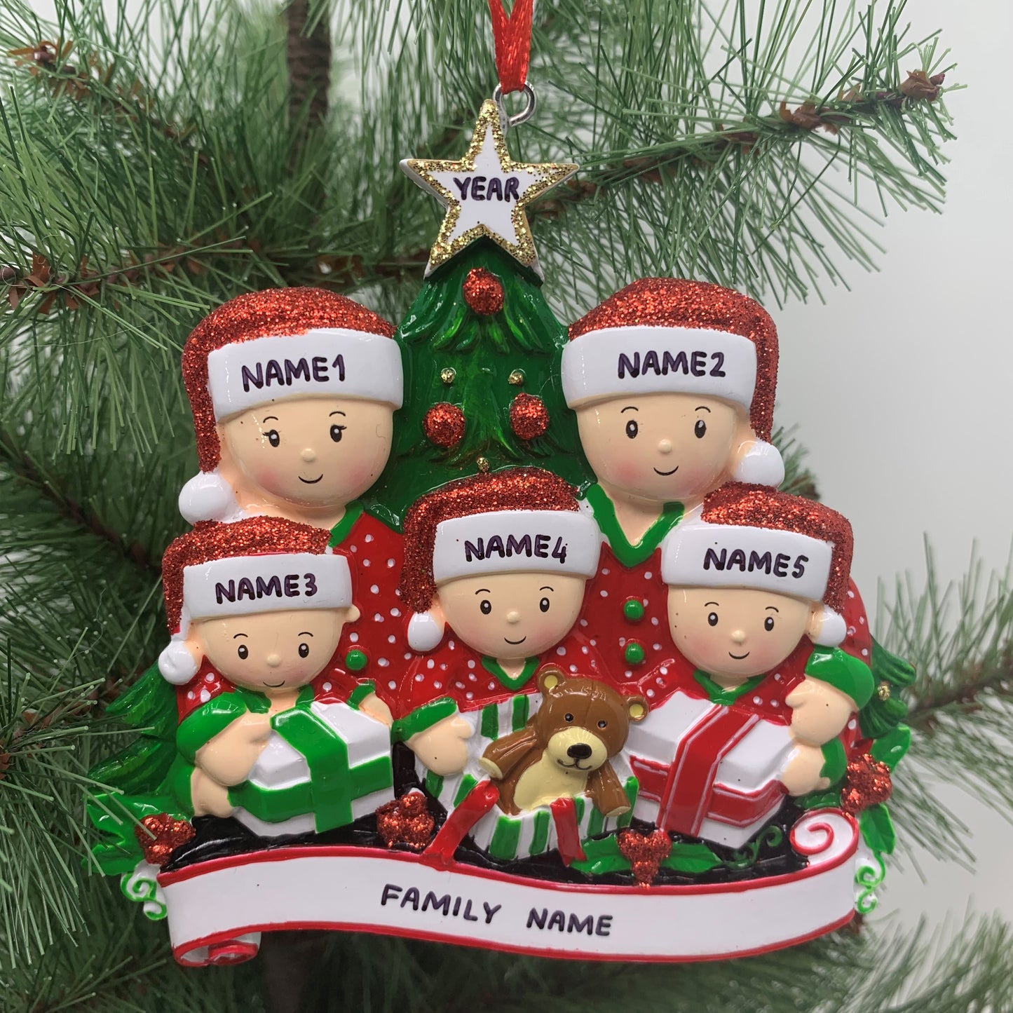 Opening Presents Family Ornament - Family of 2 3 4 5 6 - Custom Handwritten - Family of 2