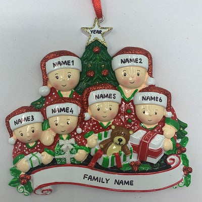 Opening Presents Family Ornament - Family of 2 3 4 5 6 - Custom Handwritten - Family of 5