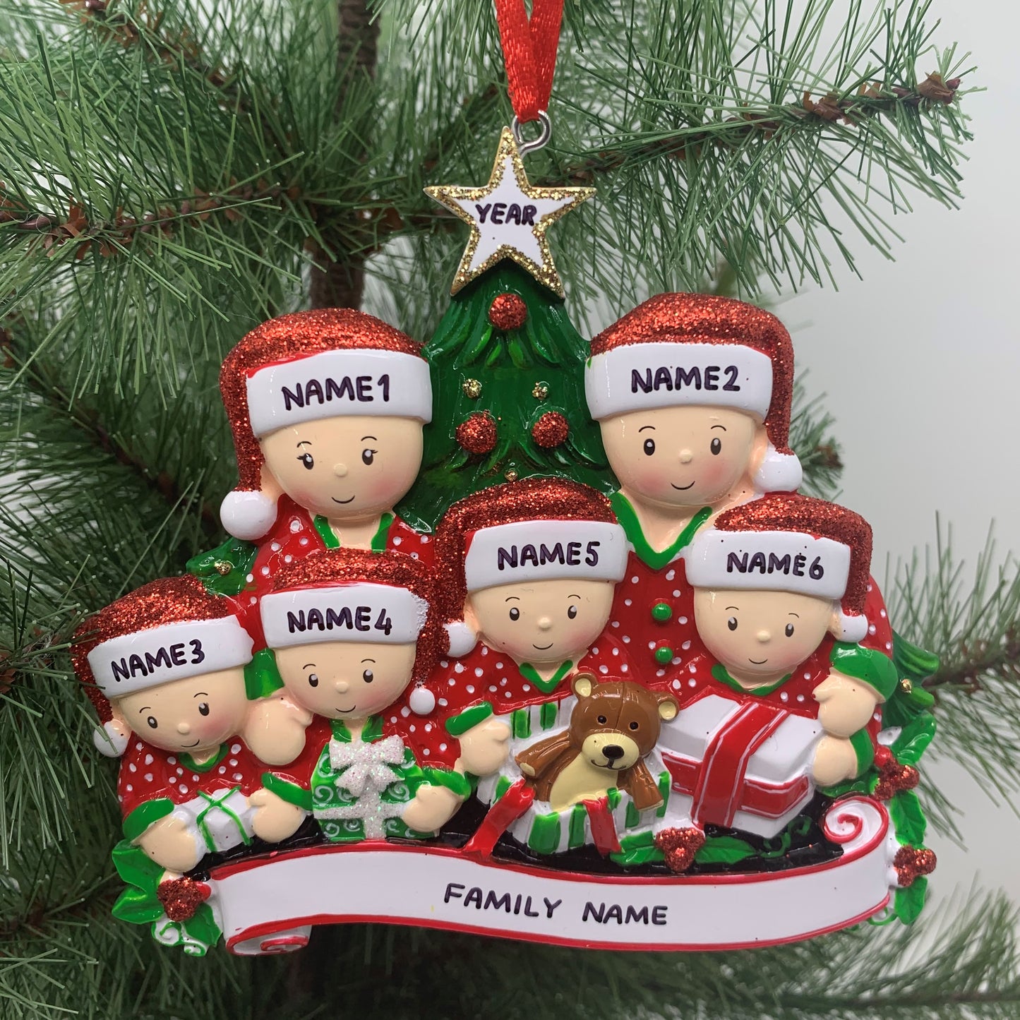 Opening Presents Family Ornament - Family of 2 3 4 5 6 - Custom Handwritten - Family of 2